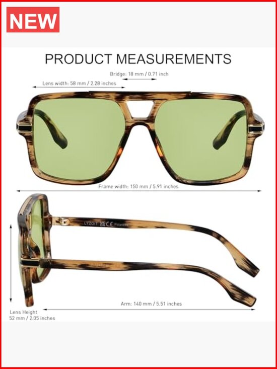 Retro Oversized Square Aviator Sunglasses Polarized Big Large Rectangle main image 5